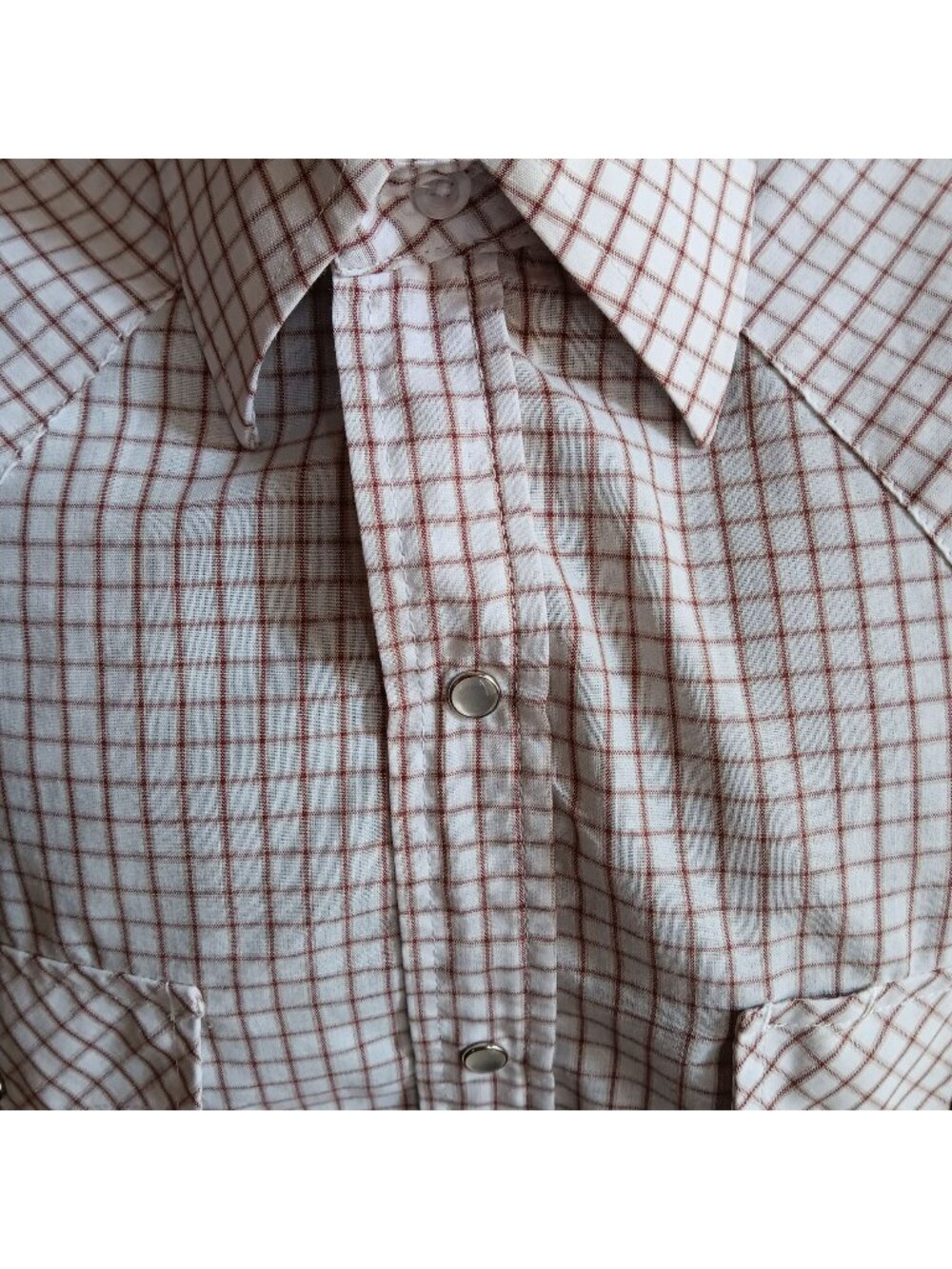 Large Vintage Rockabilly Western Shirt Mens Cowboy 1980's White Brown Checker
